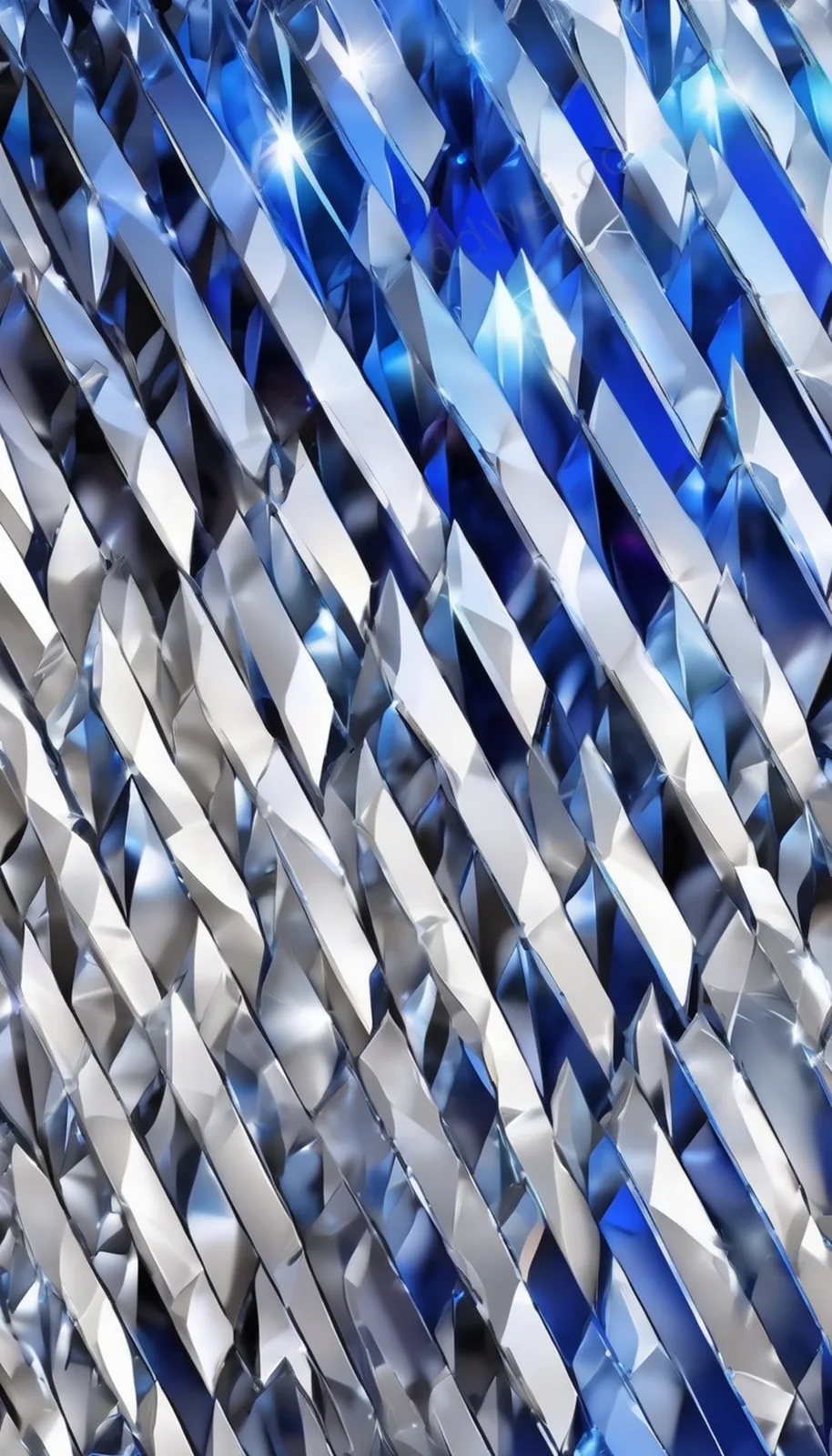 Sapphire Blue Silver White Crystal Faceted Prism Vertical Poster Background