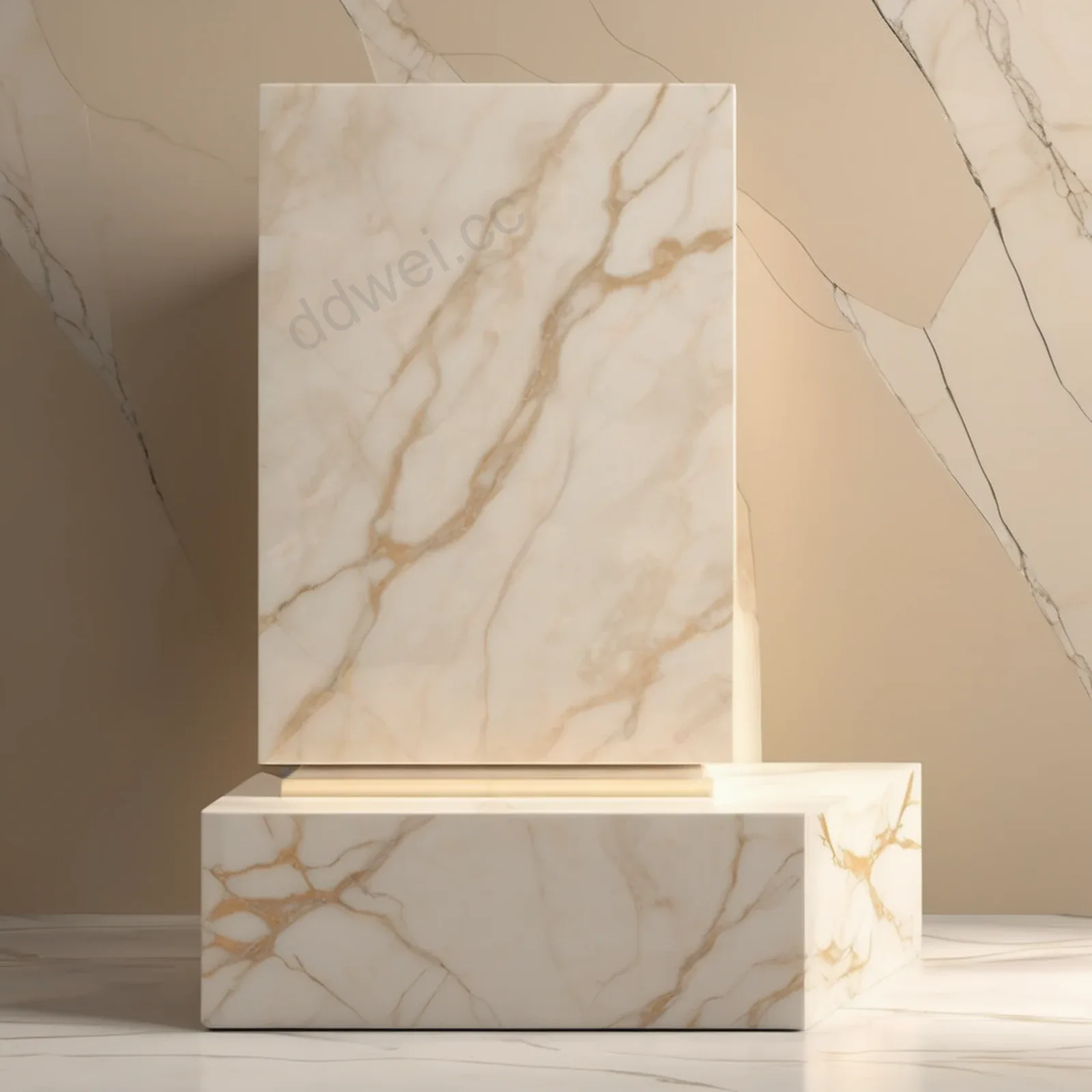 Luxurious Beige Marble Square Podium High-end Product Compositing Background