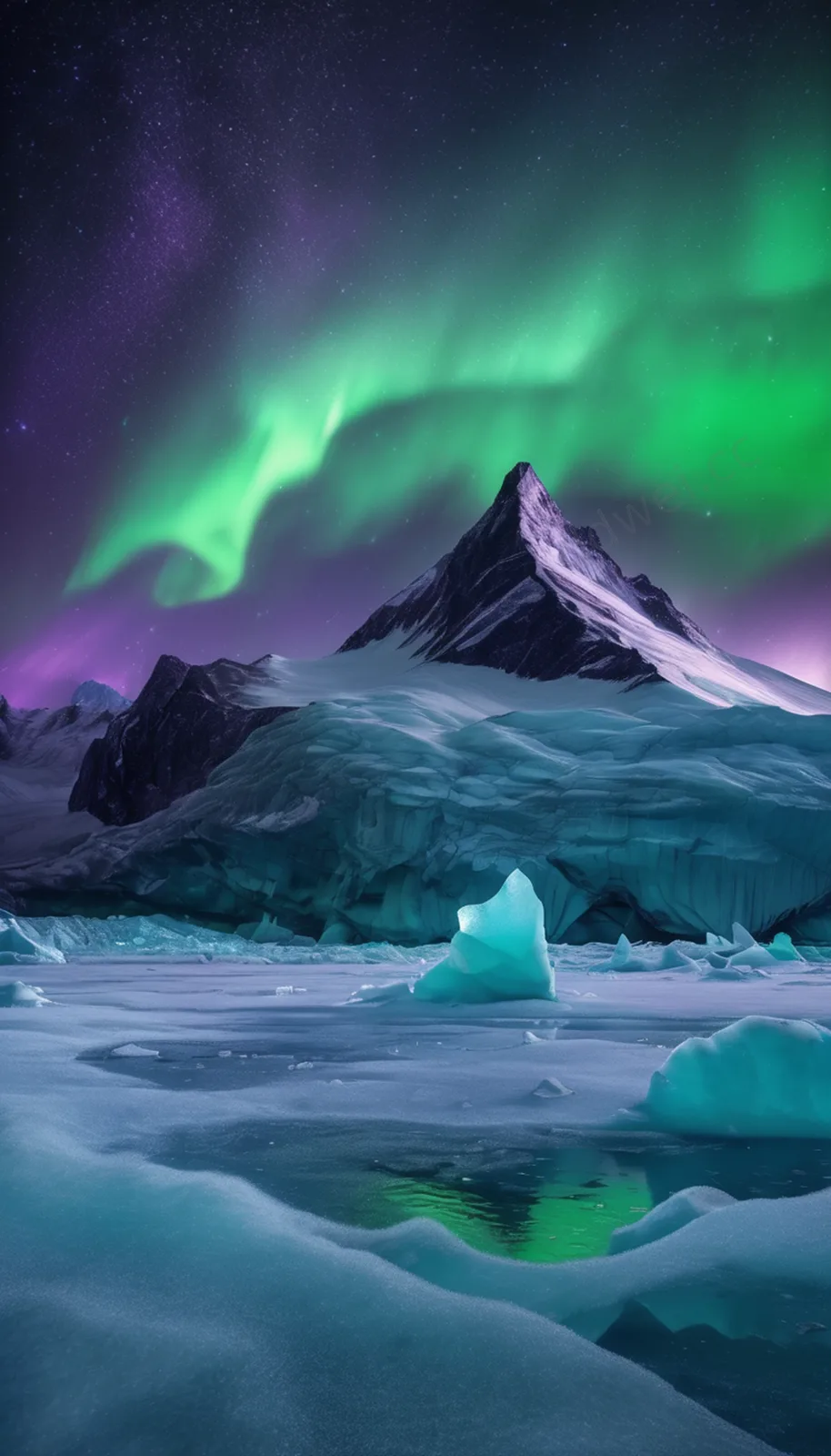 Aurora Purple and Green Glacier Silhouette Phone Wallpaper