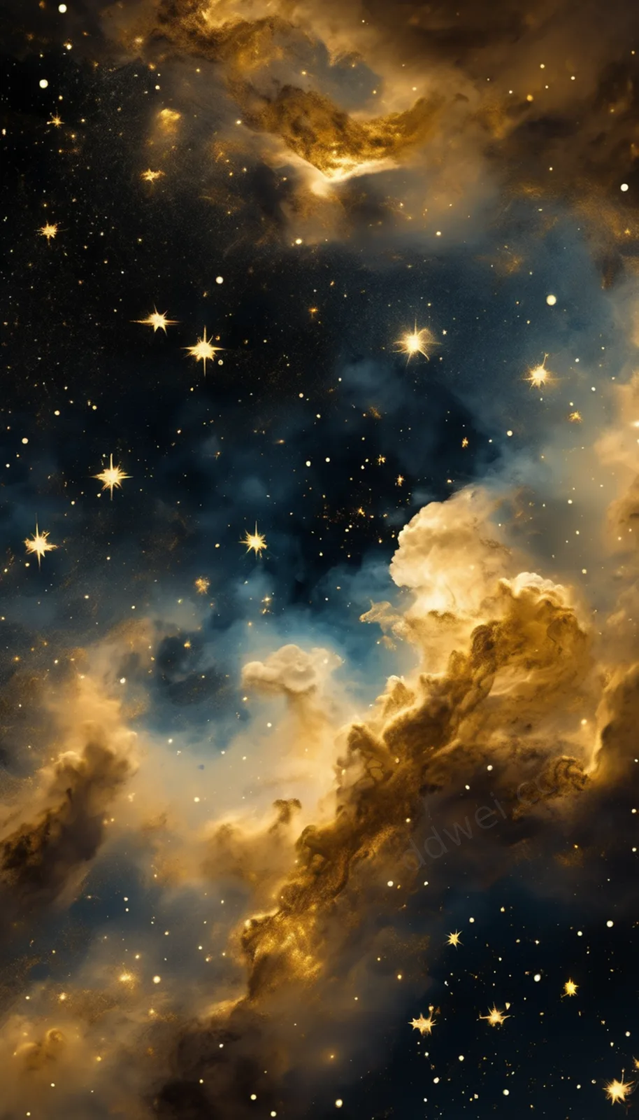 Dark Night Black and Gold Nebula Phone Wallpaper