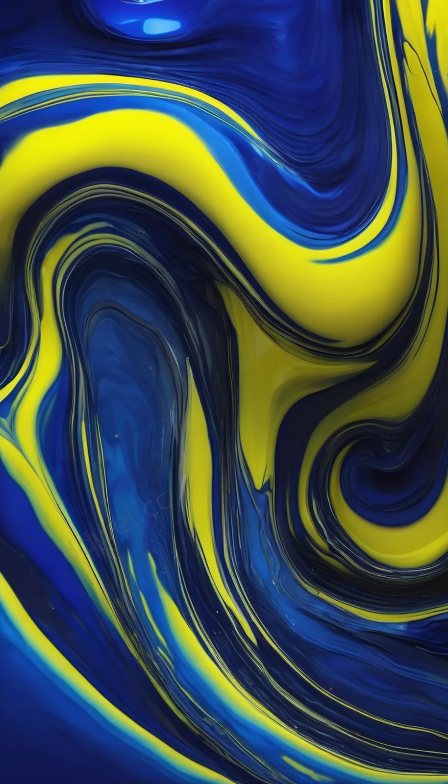 Lapis Blue and Fluorescent Yellow Fluid Resin Aurora Wallpaper