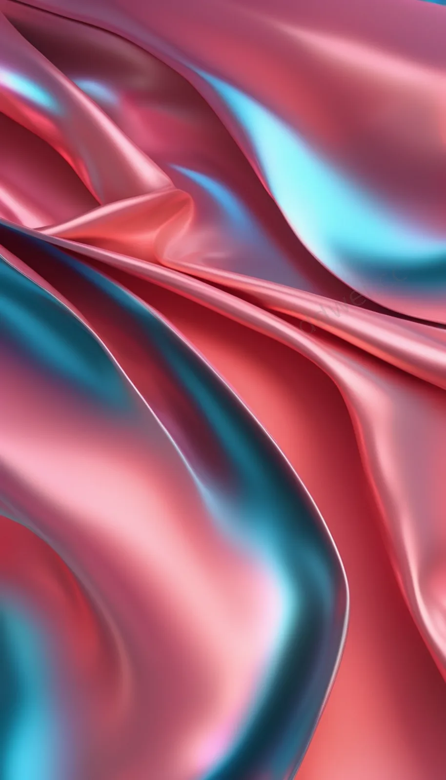 Coral Pink and Lake Blue Liquid Metal Aurora Phone Wallpaper