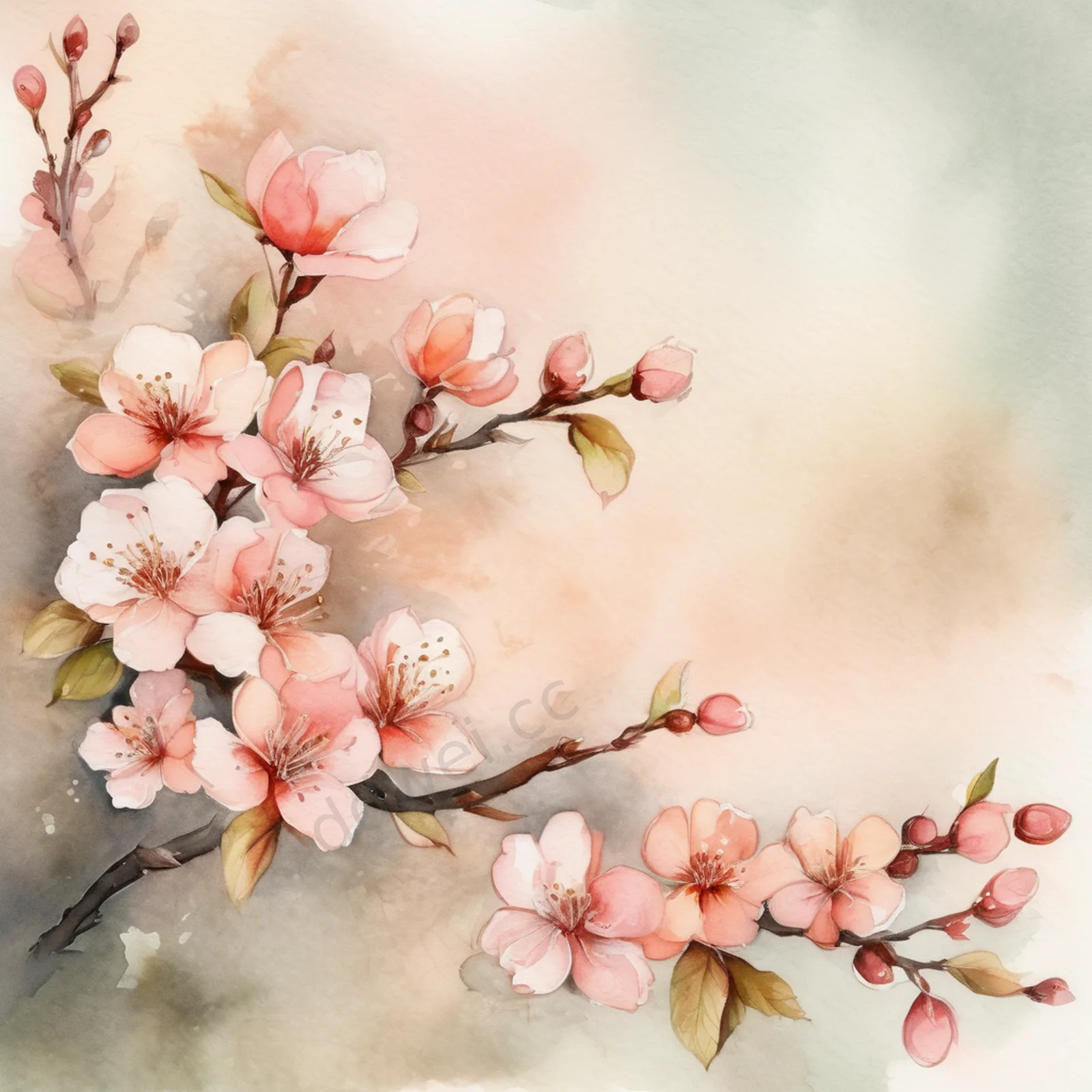 桃红水彩桃花边框柔美女性背景