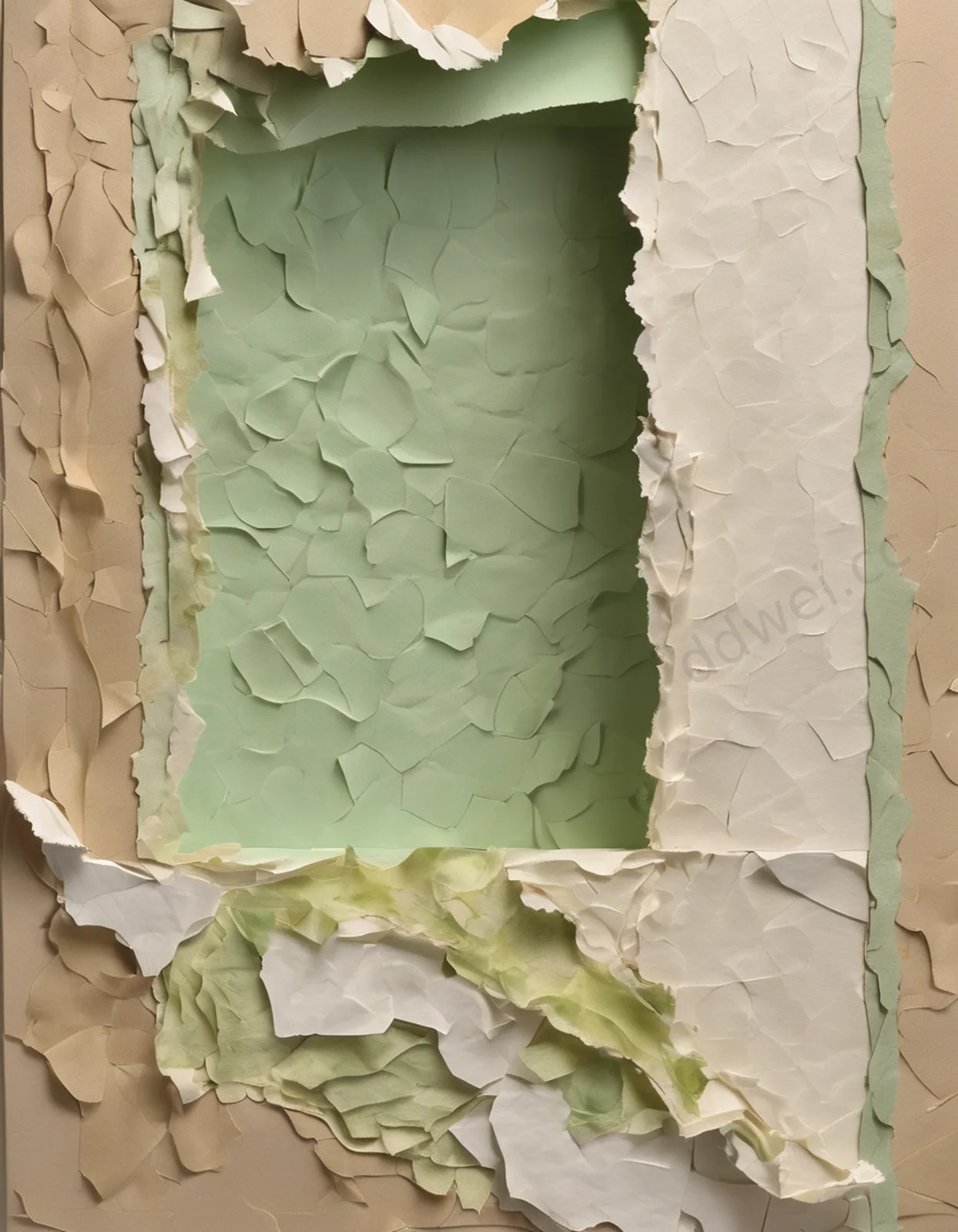 Fresh Light Green Torn Paper Collage Negative Space Xiaohongshu Cover Background
