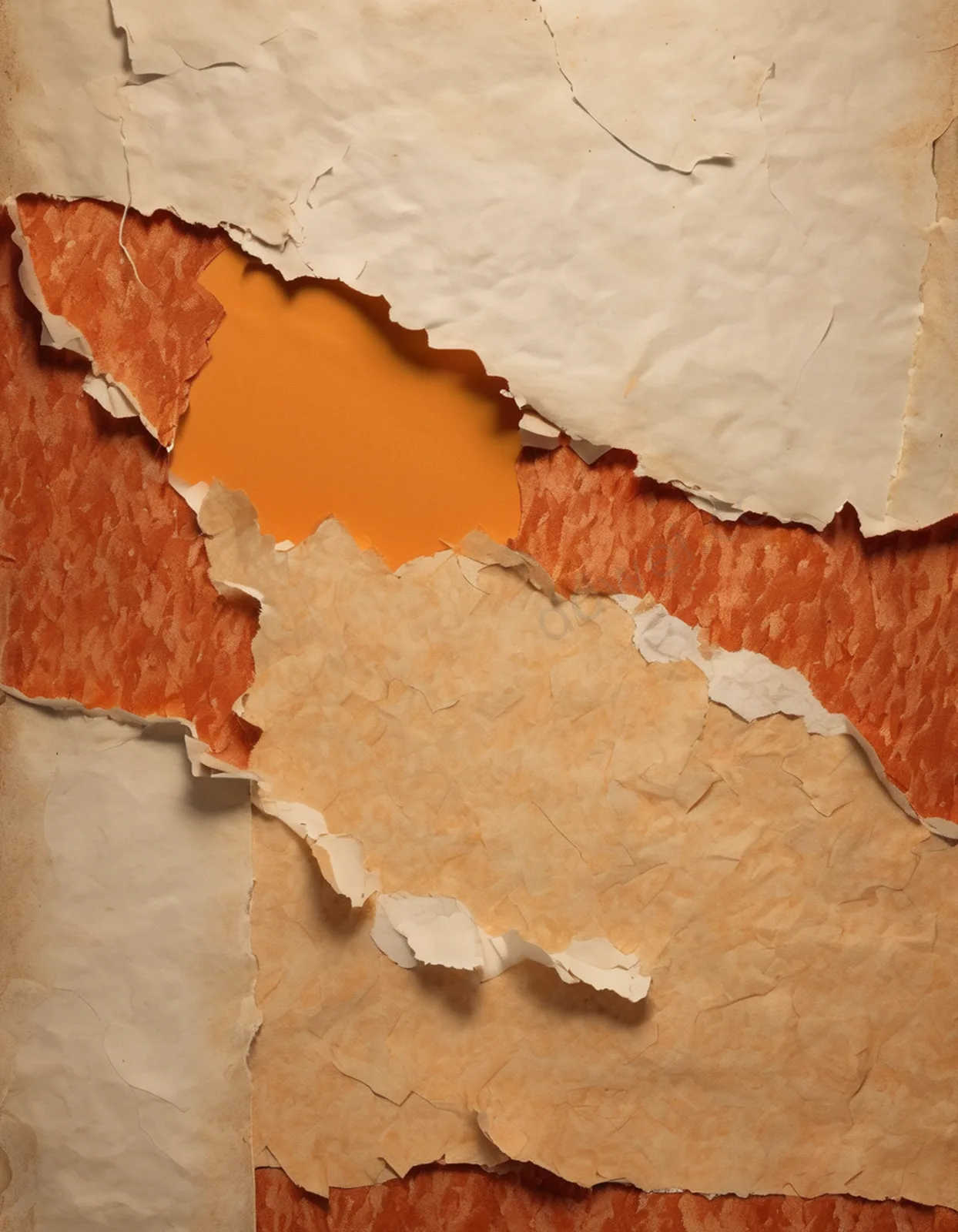 Vintage Warm Orange and Off-White Torn Paper Collage Background