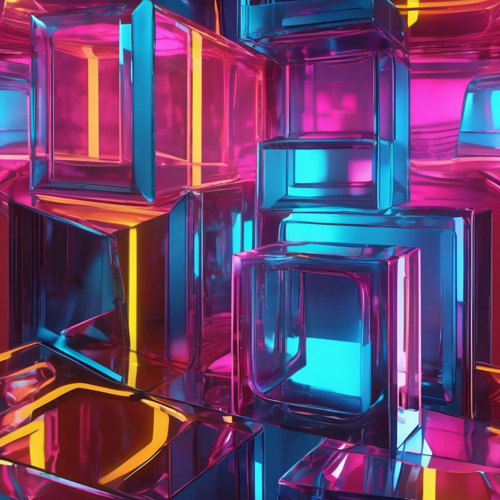 Cyber Neon Translucent Glass Abstract Minimalist Background