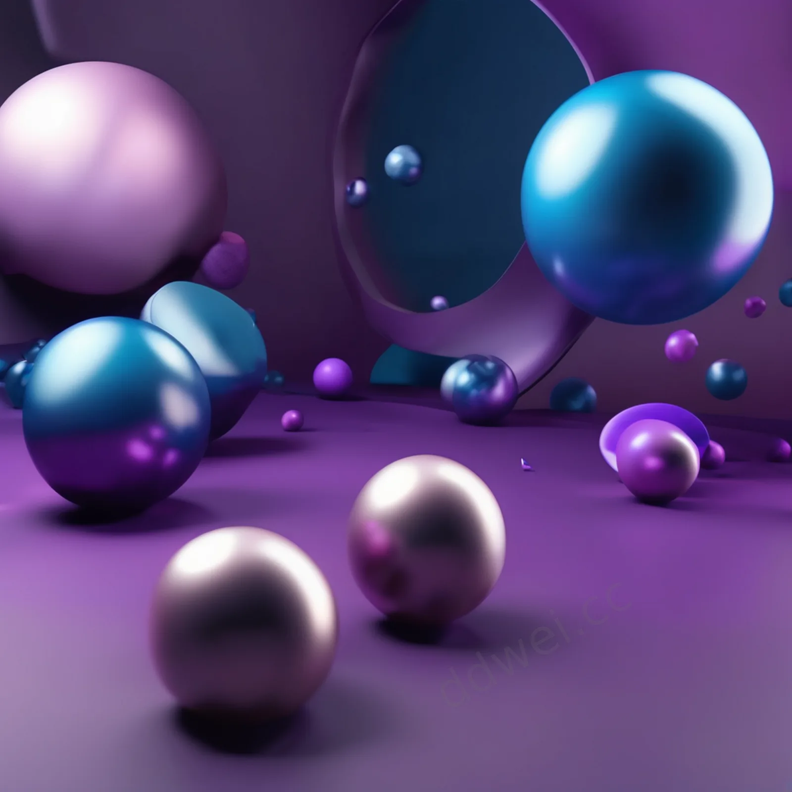Deep Sea Blue and Purple Floating Spheres Abstract Minimalist Background