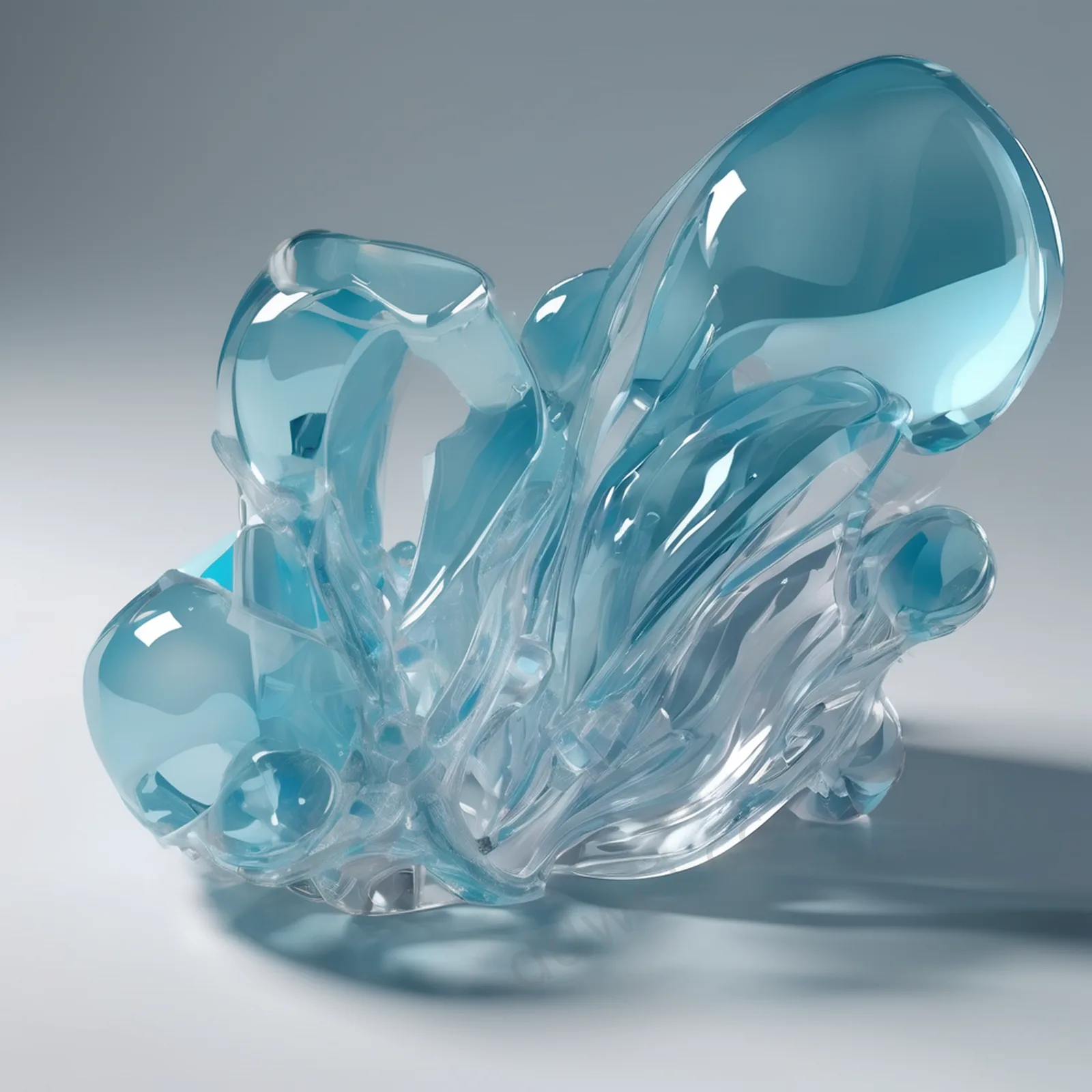 Ice Blue Translucent Glass Fluid Abstract Background with Negative Space