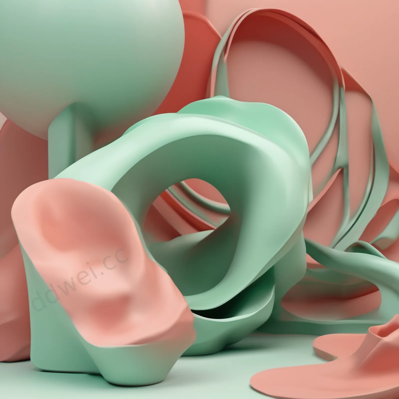 Mint Green and Coral Fluid Ceramic Abstract Background