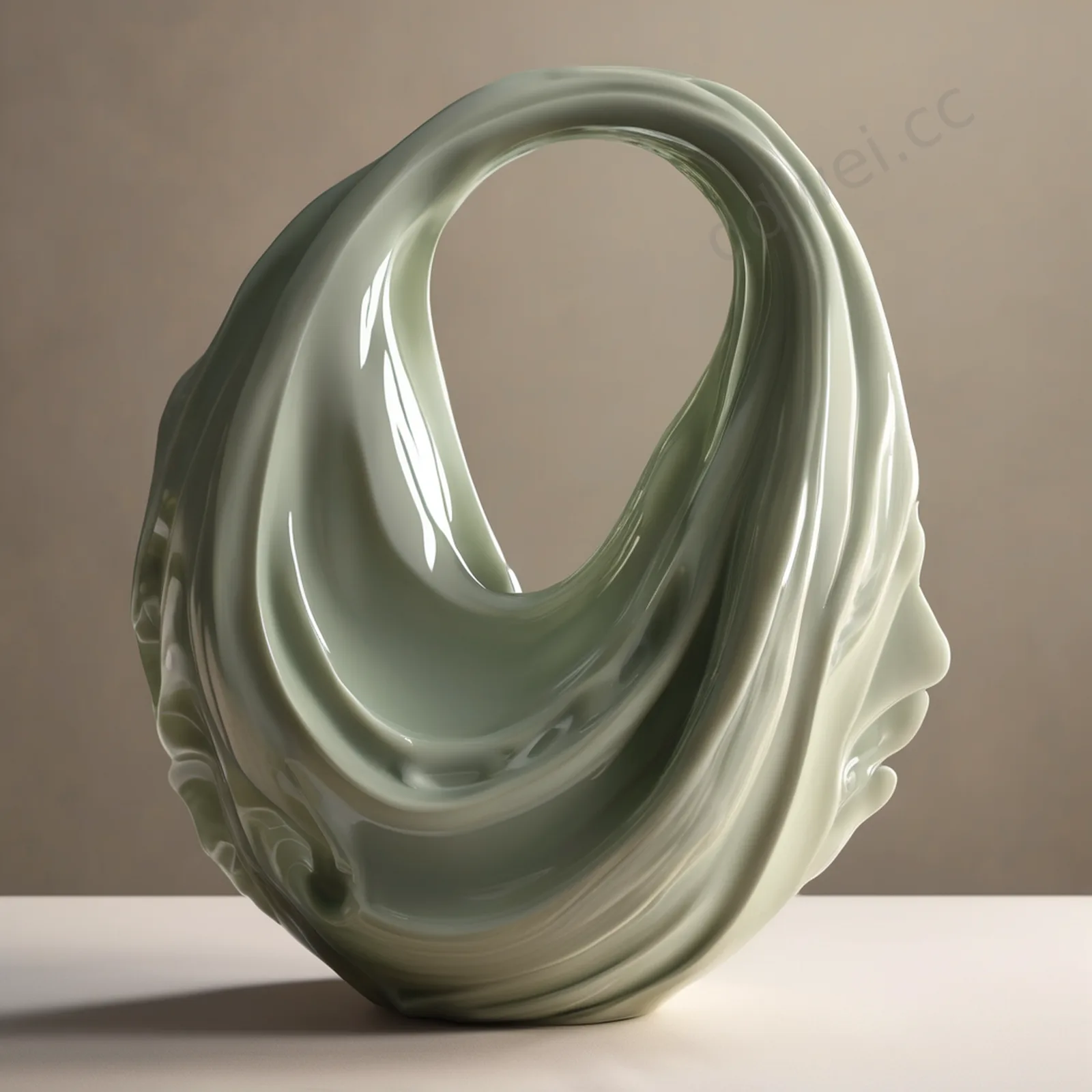 Muted Sage Green Glazed Ceramic Fluid Sculpture Background