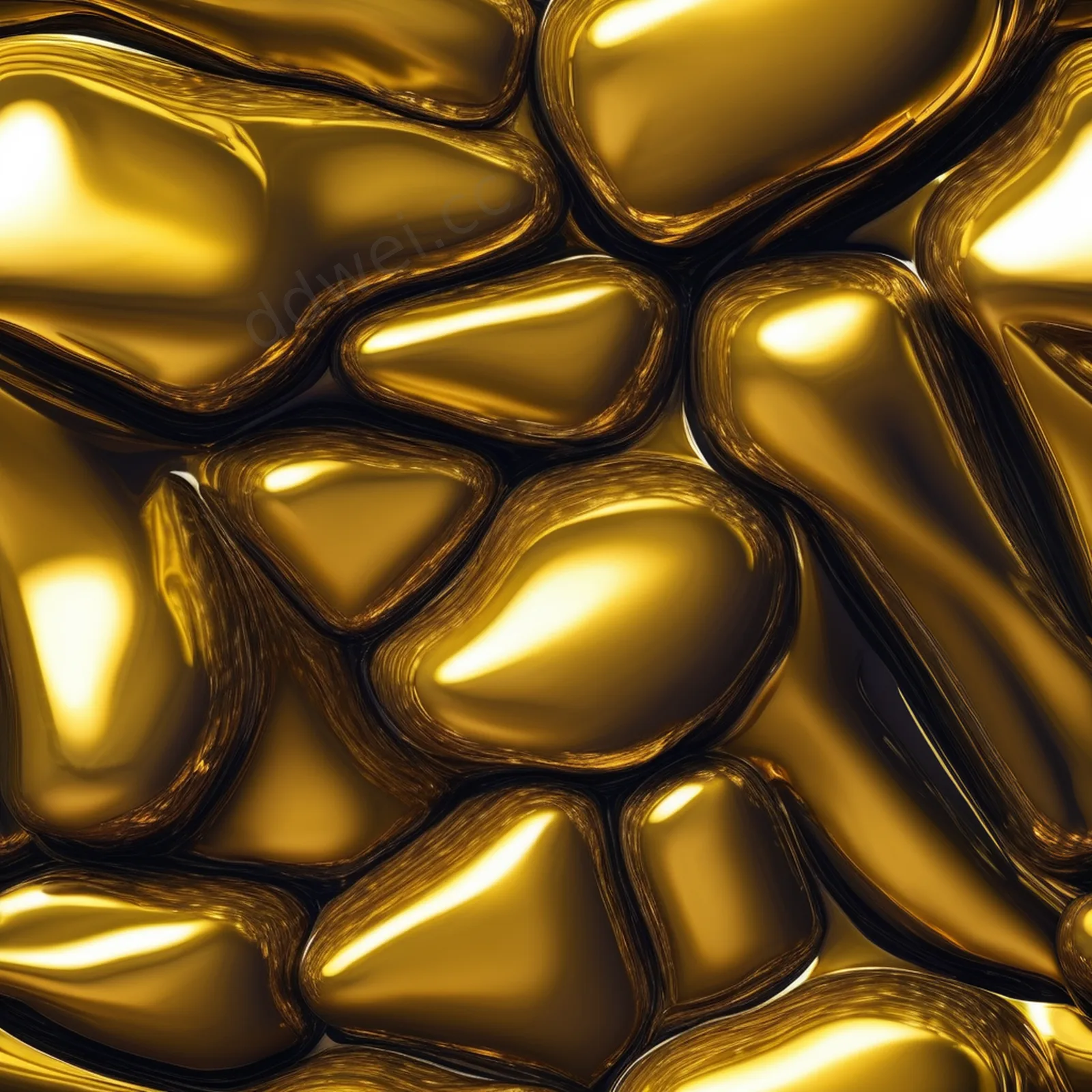Rich Mustard Yellow Polished Metal Puffy Inflated Abstract Background with Left Negative Space