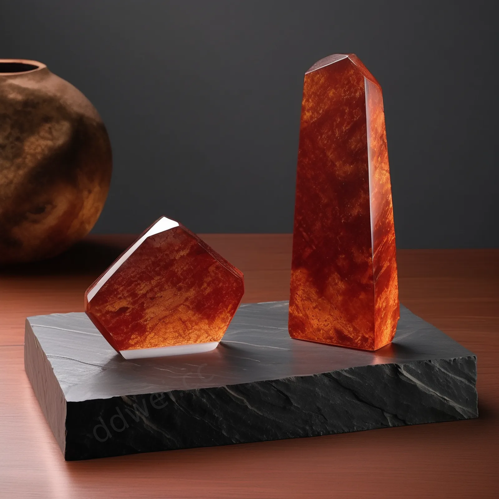 Rust Red Clear Acrylic Natural Slate Stone Podium Background