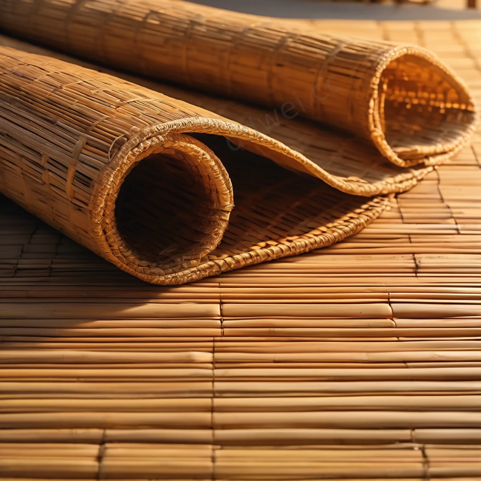 Natural Bamboo Mat Warm Sunlight Food Foreground Negative Space Background
