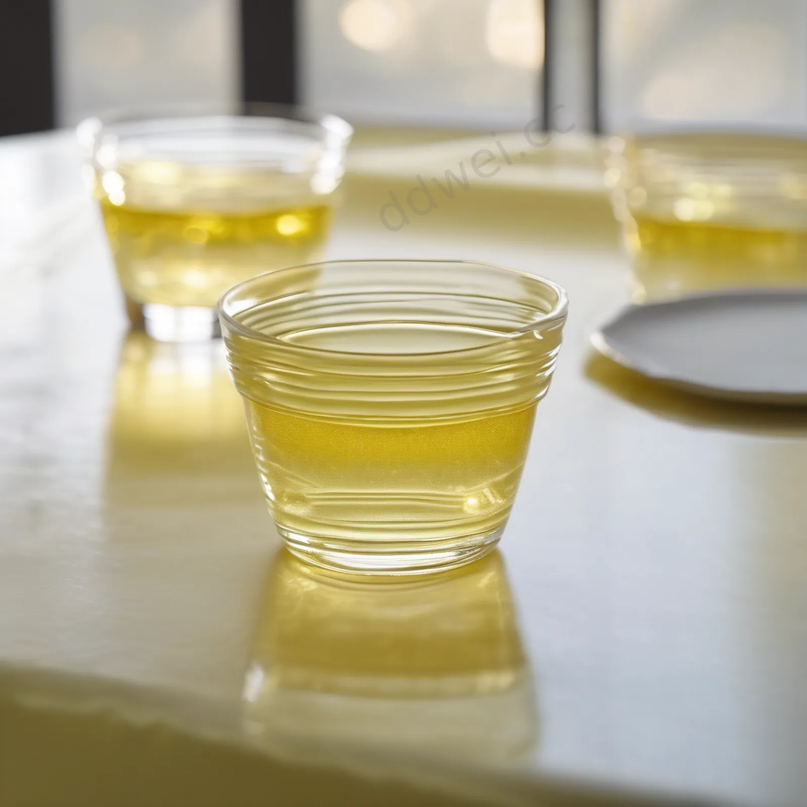 Pale Yellow Water Ripple Glass Table Background with Center Negative Space