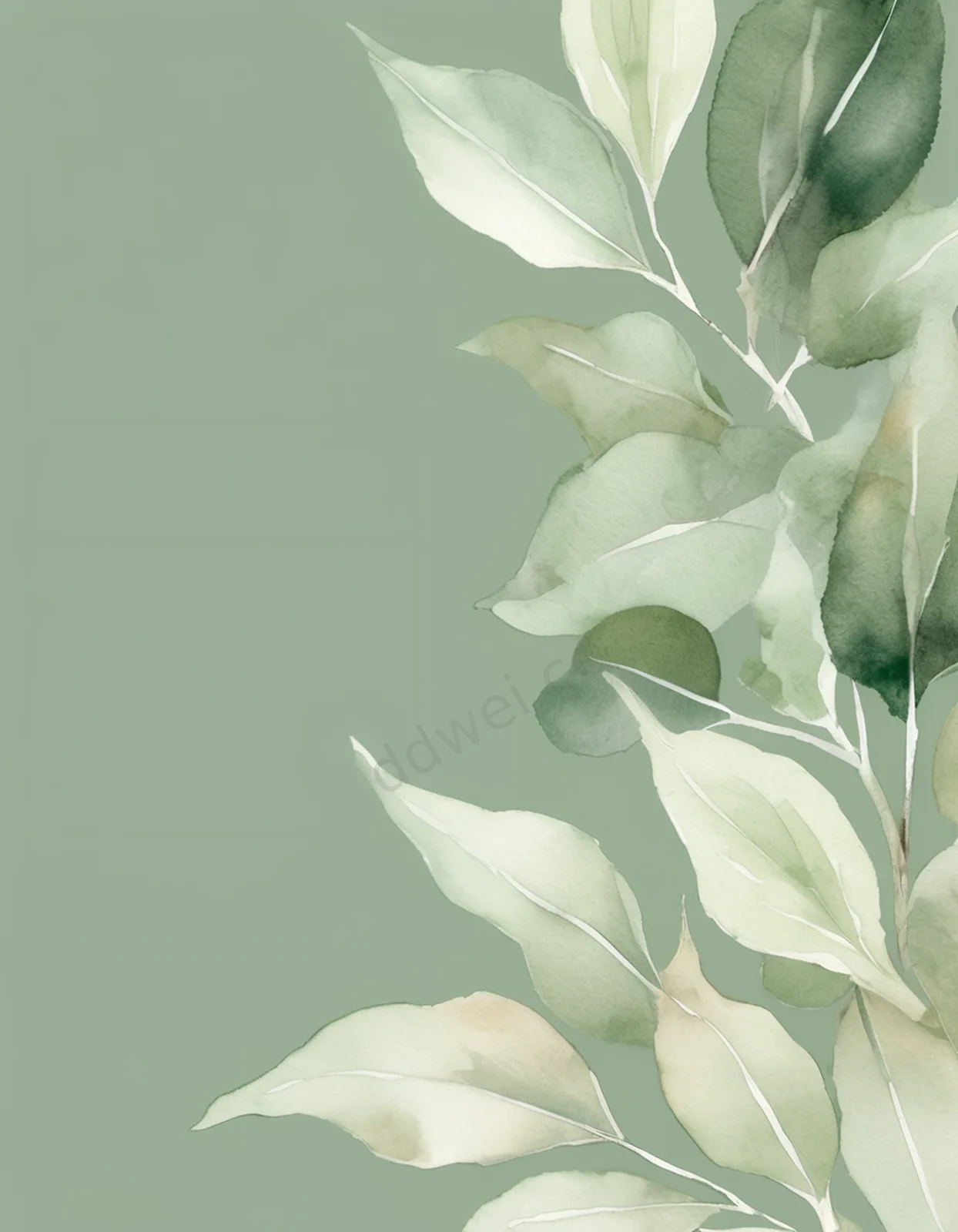 Fresh Sage Green Watercolor Leaves Greeting Card Background
