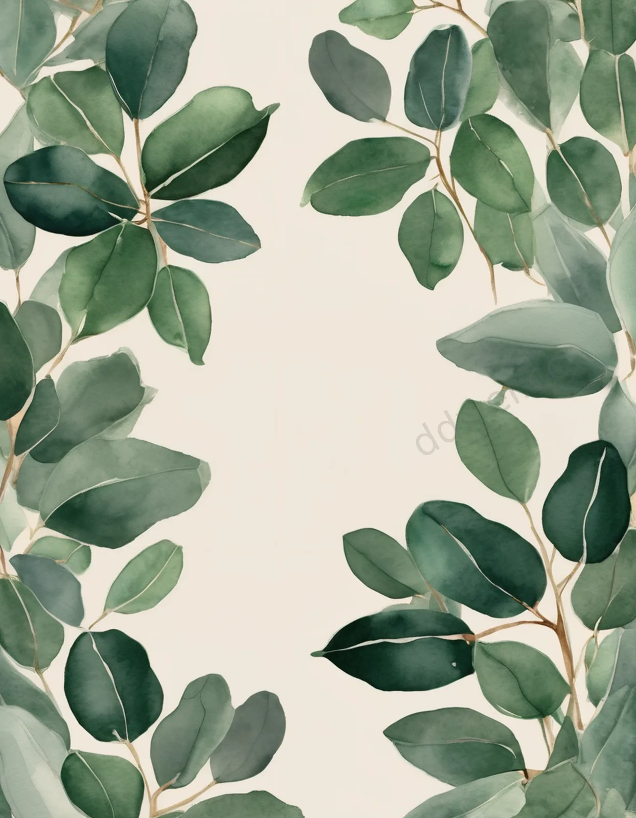 Dark Green Watercolor Eucalyptus Leaves Vintage Invitation Background