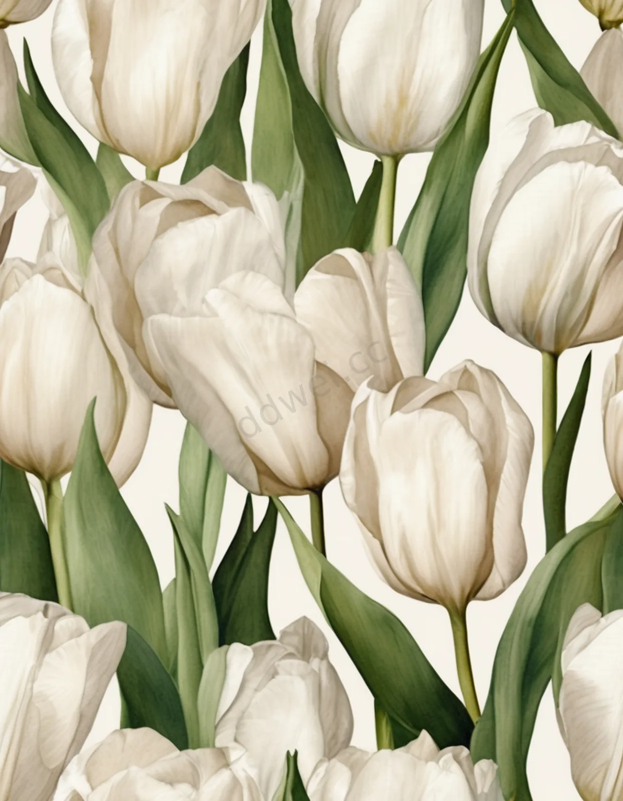 Creamy White Watercolor Tulips Minimalist Greeting Card Background