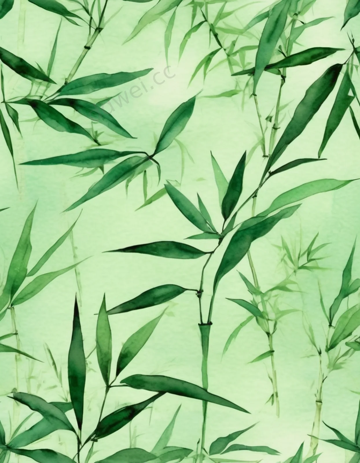 Celadon Green Watercolor Bamboo Leaves Oriental Elegant Invitation Background