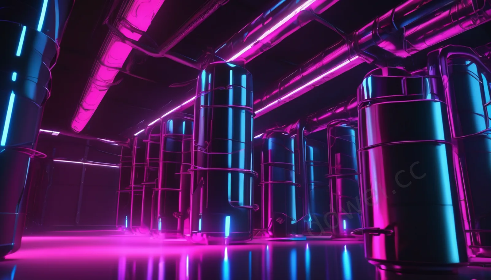 蓝洋红发光接缝暗色金属管道背景