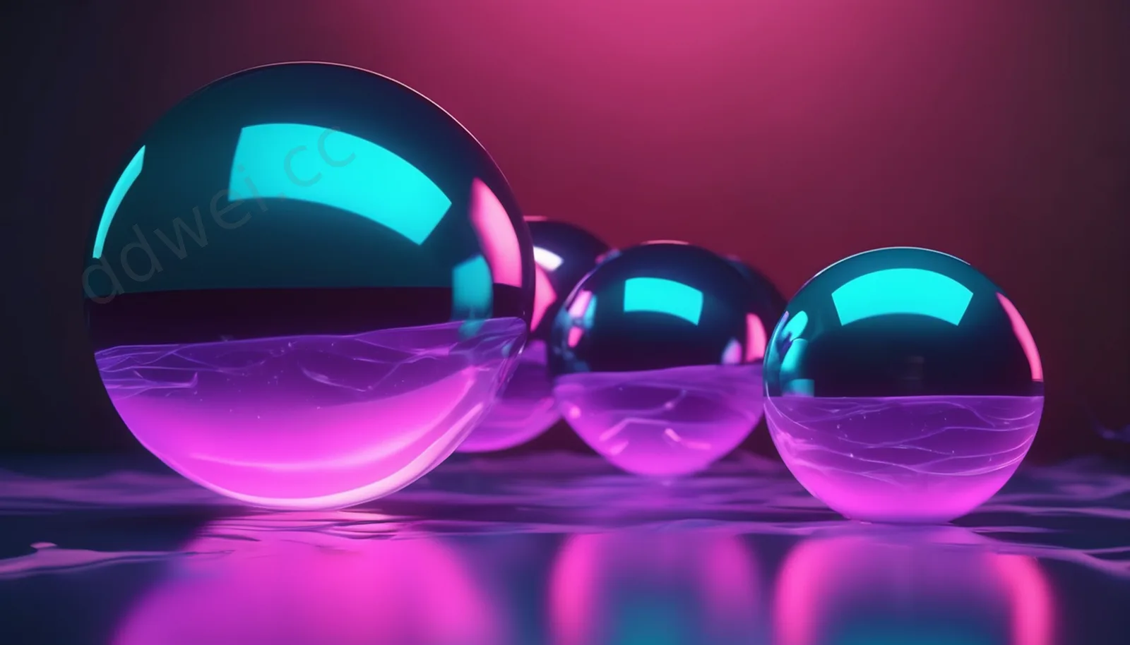 Teal and Deep Purple Floating Glowing Spheres Acrylic Background