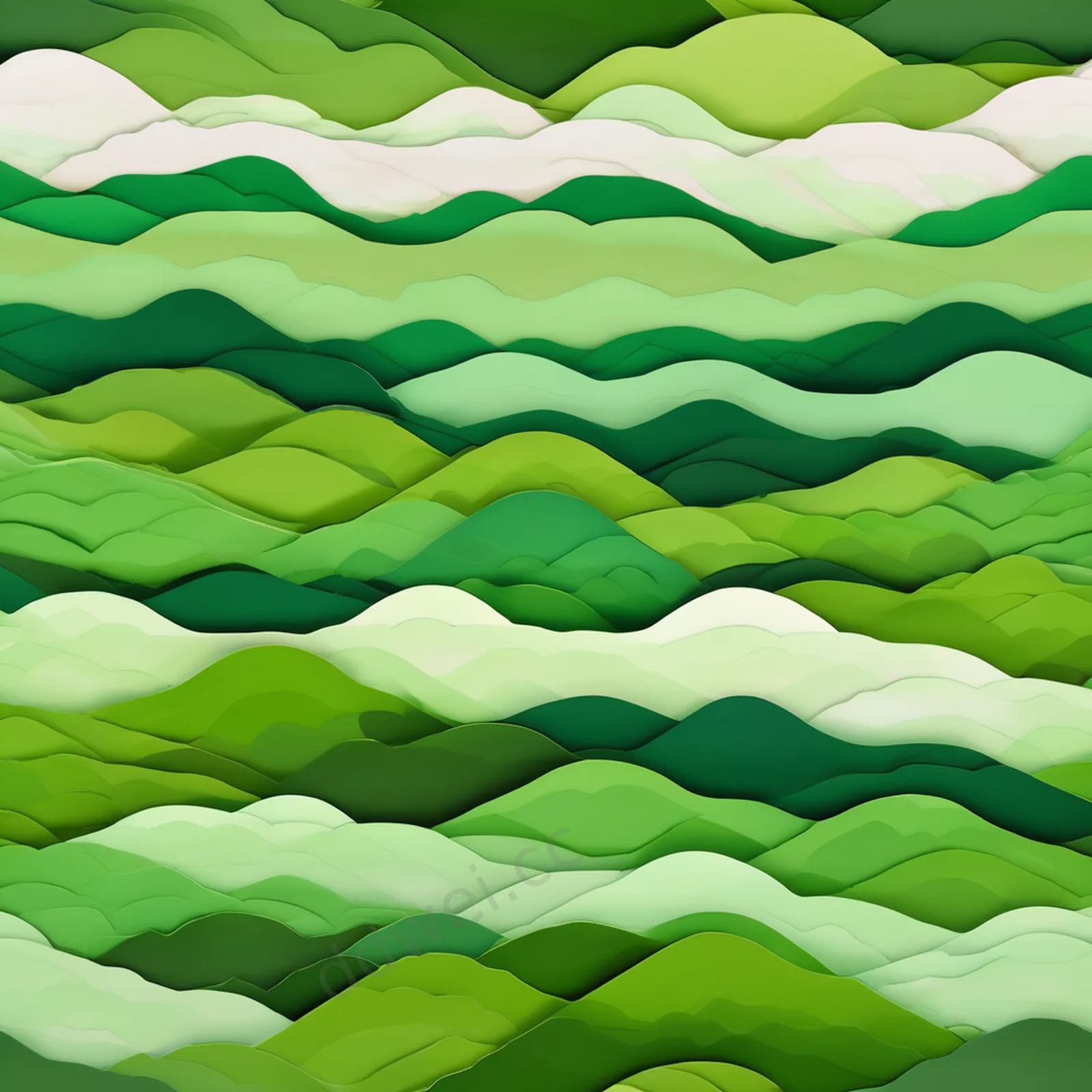 Fresh Green Layered Paper Cut Hills Background with Centered Negative Space