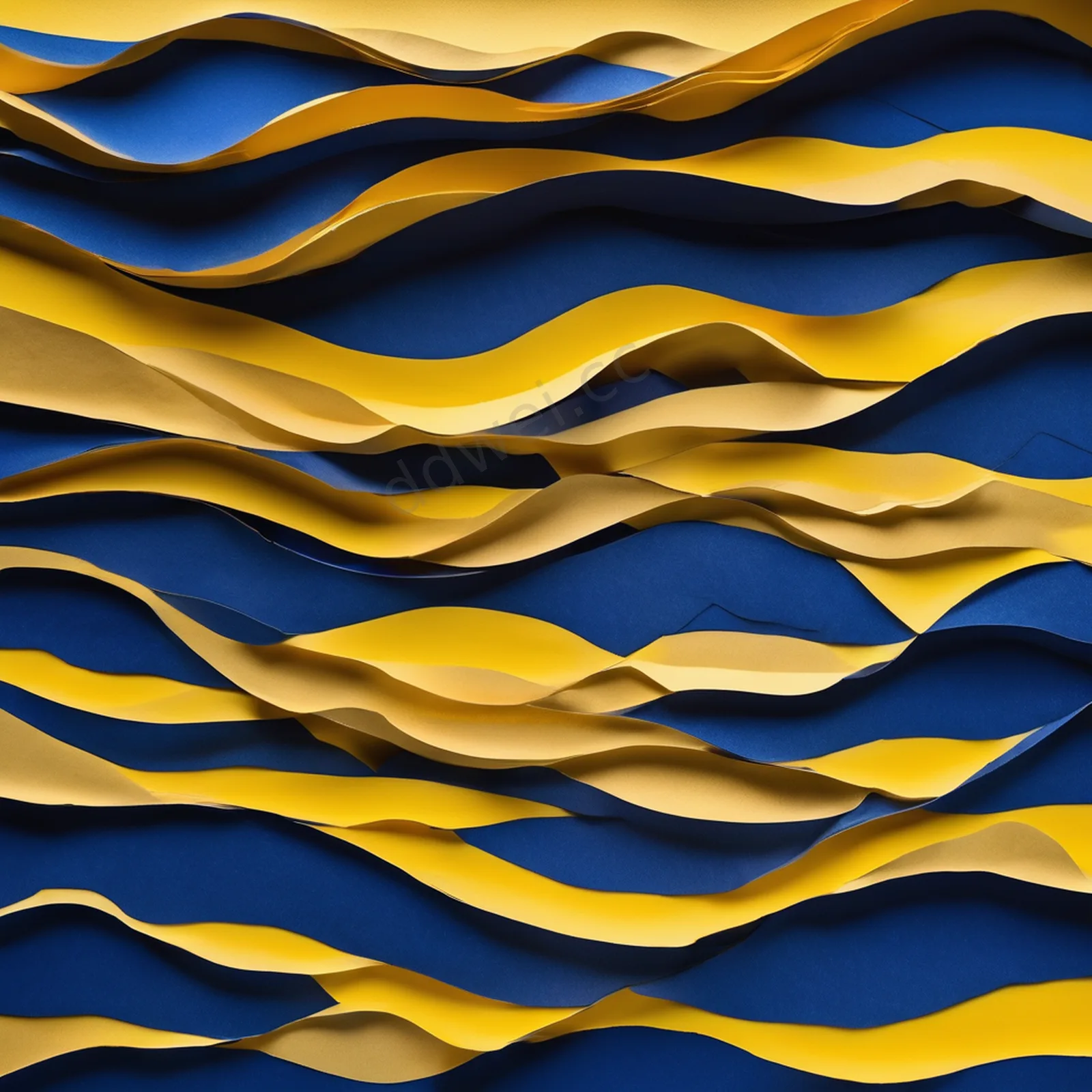 Golden Yellow and Deep Blue Contrast Abstract Paper Waves Background