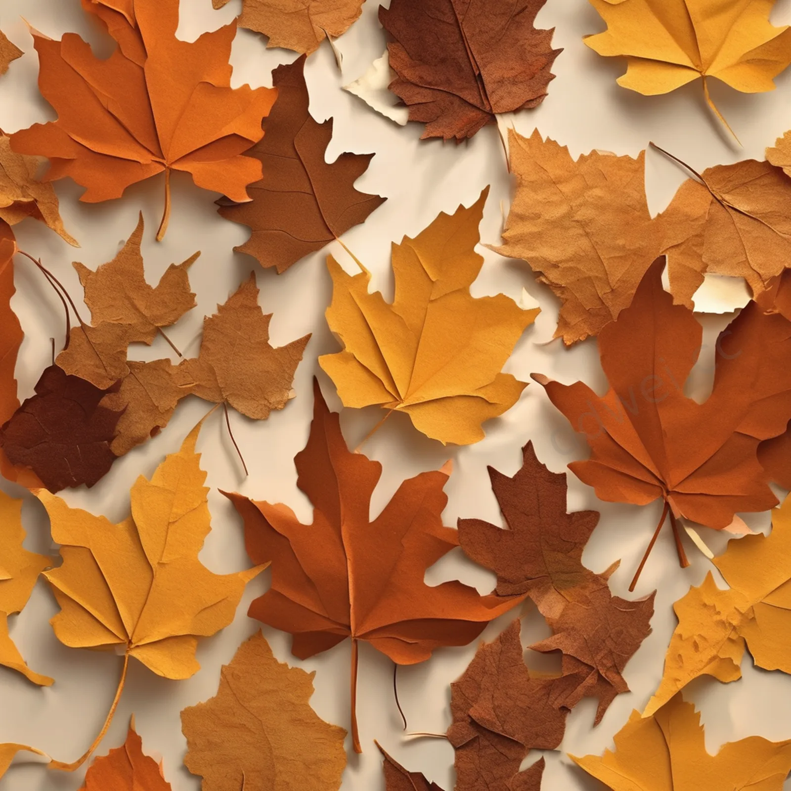 Amber and Caramel Torn Paper Collage Autumn Leaves Background