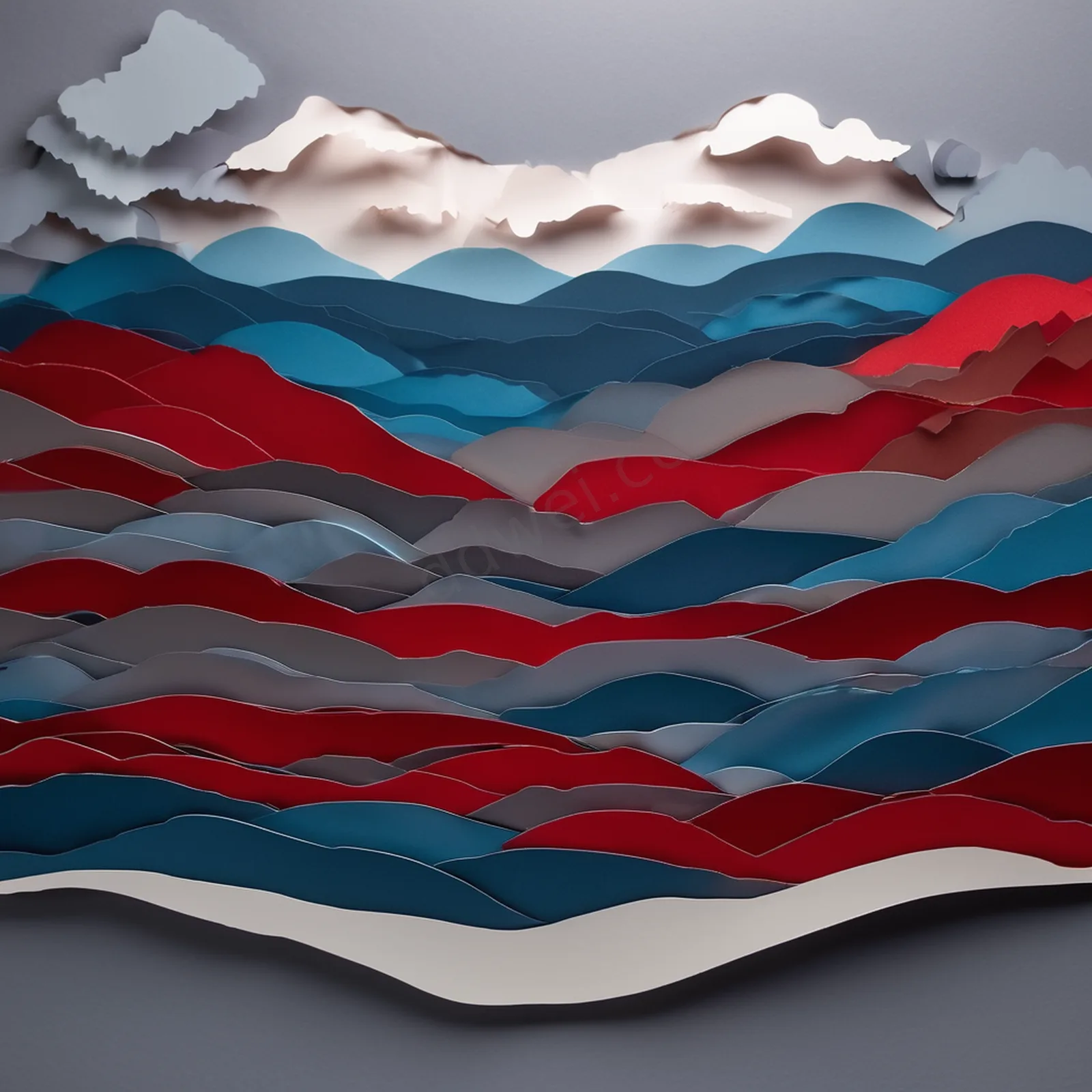 Rust Red and Grey-Blue Multi-layered Paper Cut Rolling Hills Background