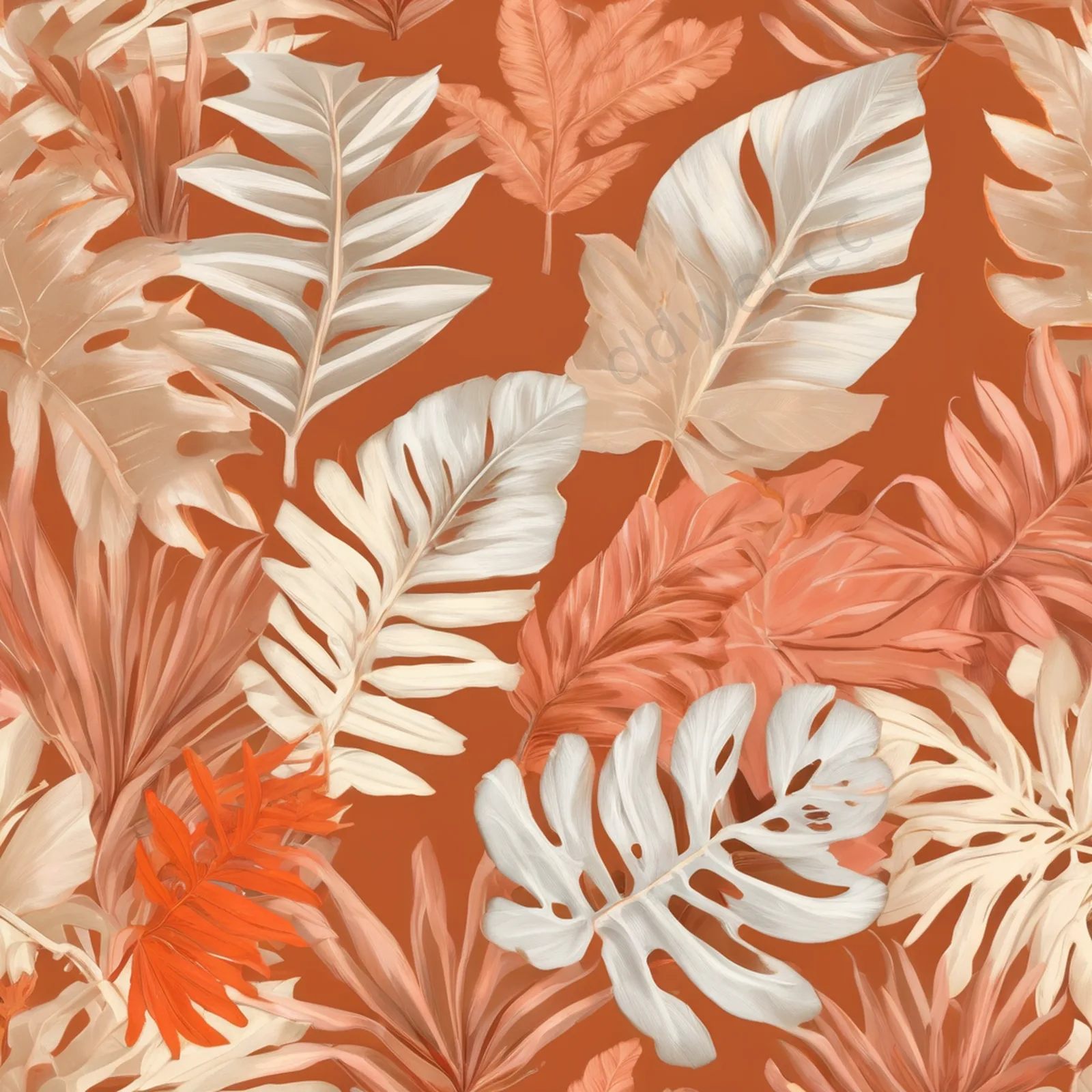 珊瑚橙热带阔叶植物插画背景