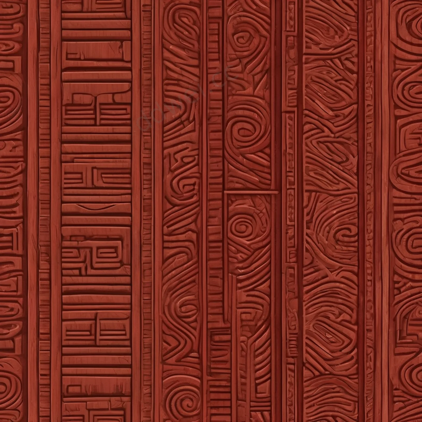 Brick Red Traditional Carved Wood Meander Seamless Background