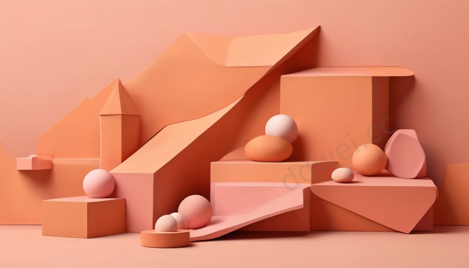 暖橙粉色3D立体几何教育课件背景