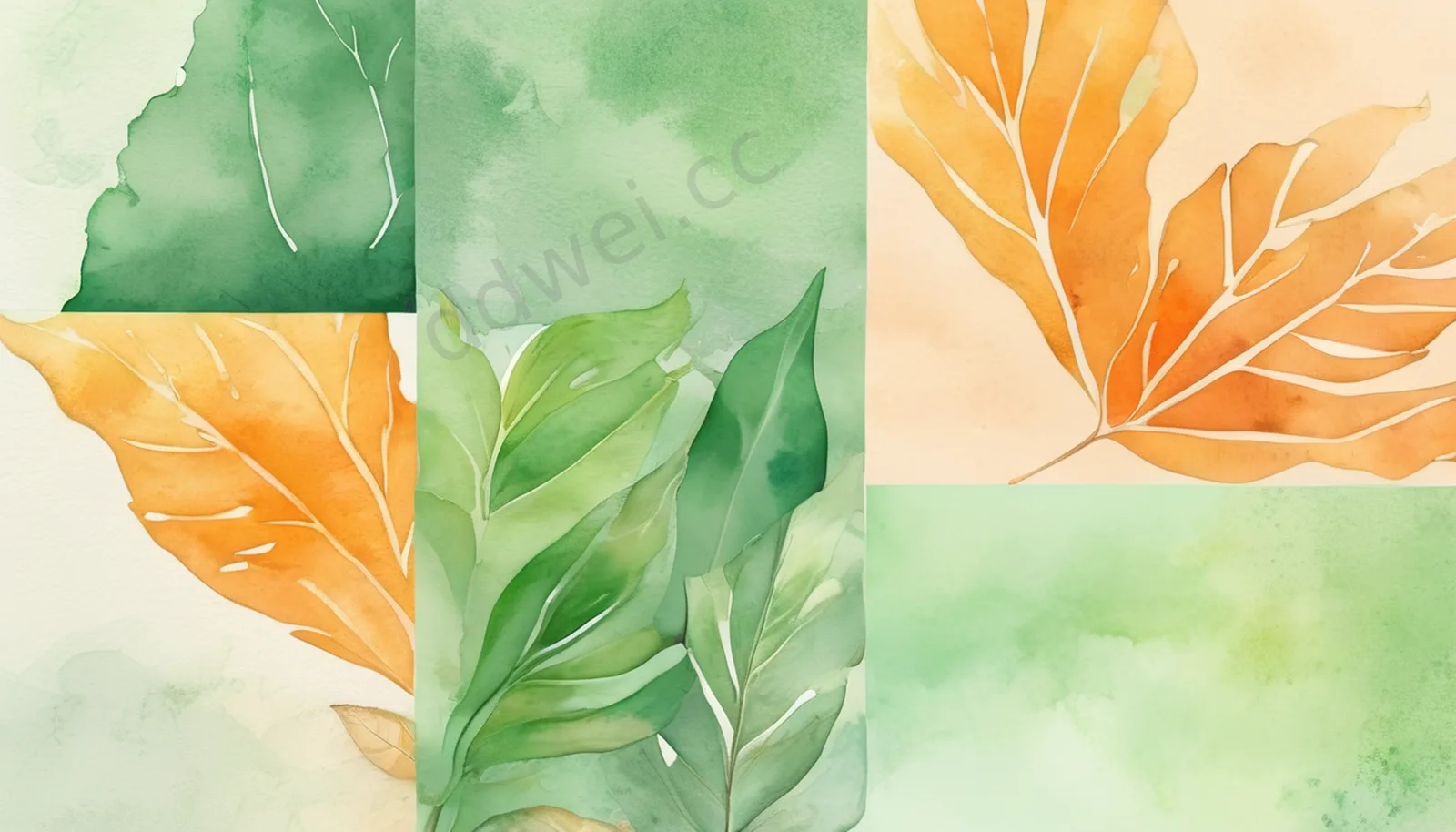 Macaron Green and Orange Natural Elements Watercolor Courseware Background