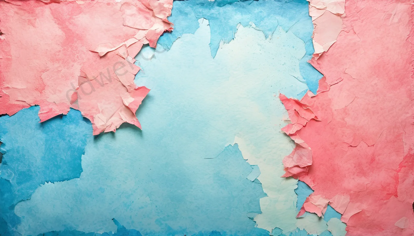 Lake Blue Coral Pink Torn Paper Edges Tape Scrapbook PPT Background