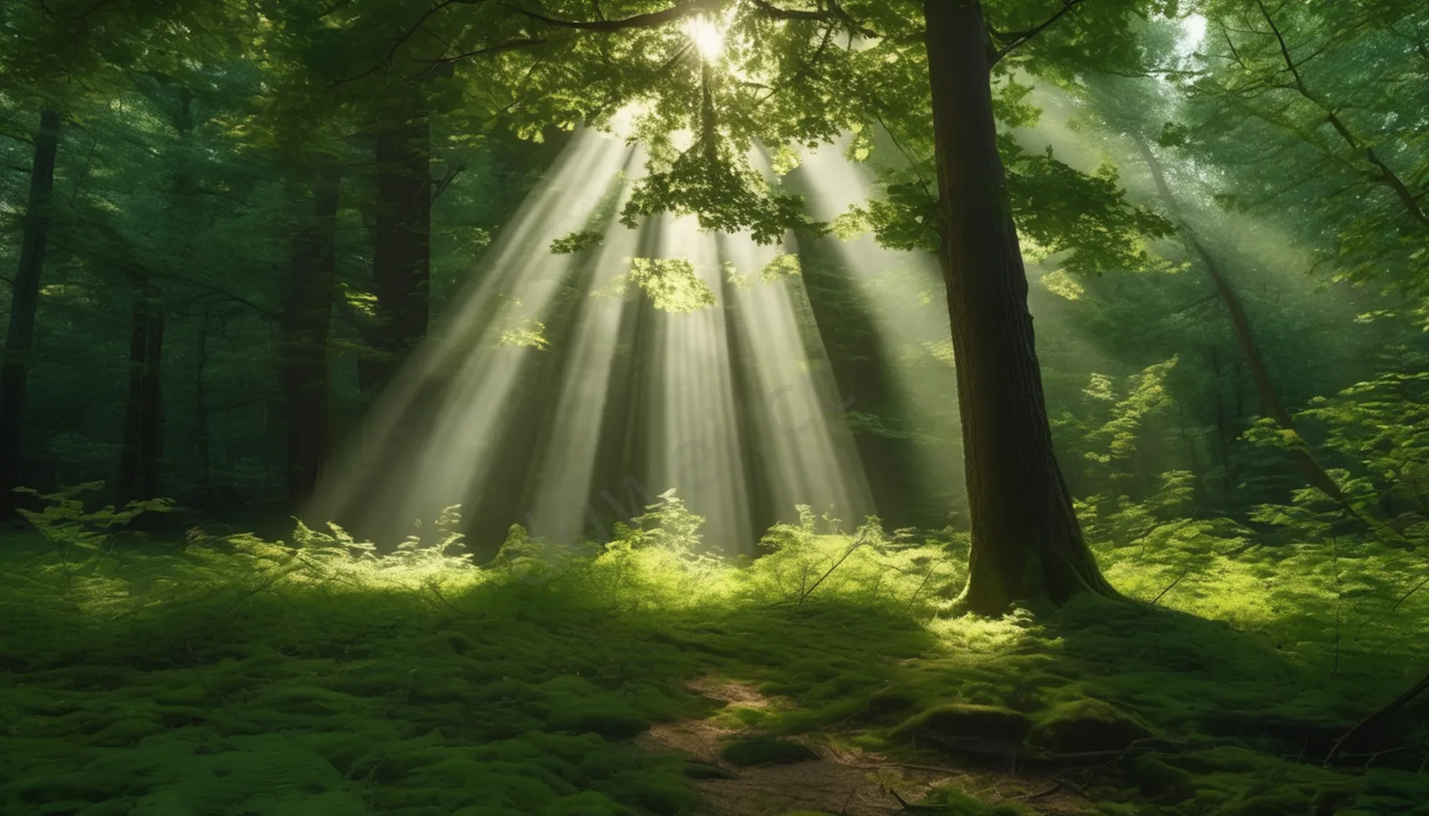 Summer Forest Tyndall Effect Light Beams Background