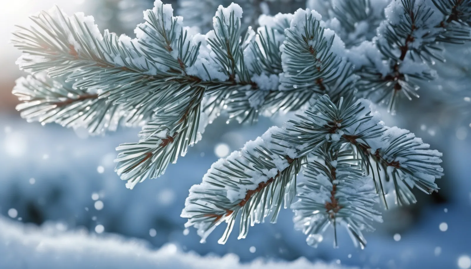 Cold Blue Winter Snow-covered Pine Branches Macro Photography Background