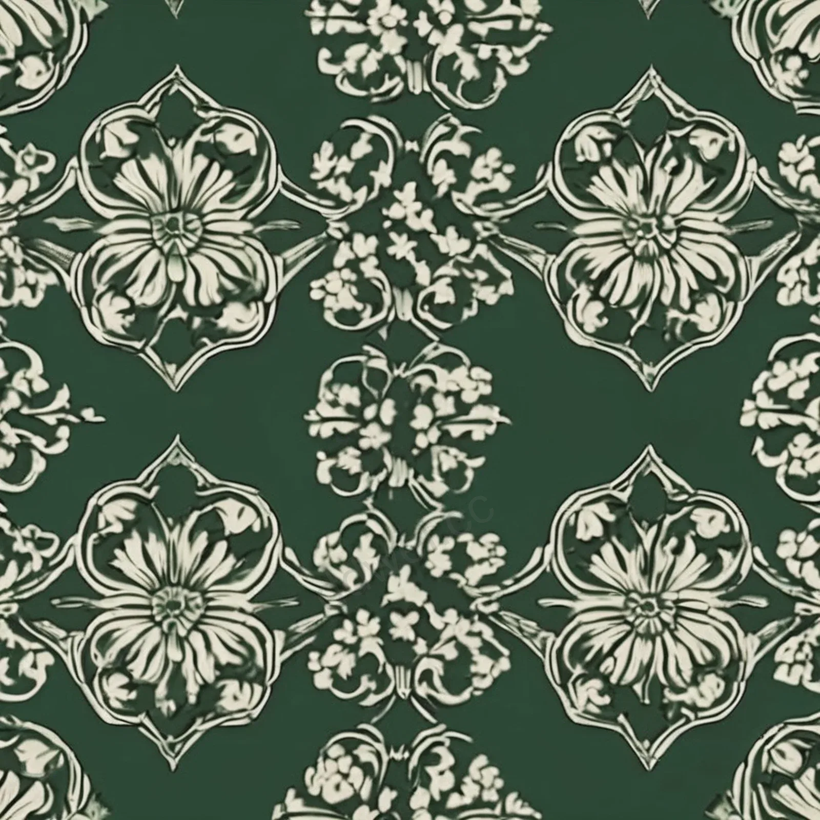 Dark Green Vintage Floral Tile Moody Luxury Background