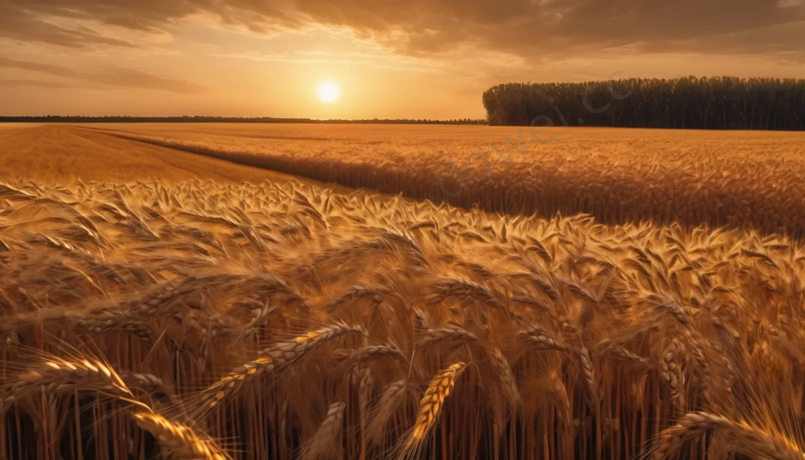 Golden Wheat Field Swaying in Wind Sunset Healing Desktop Wallpaper
