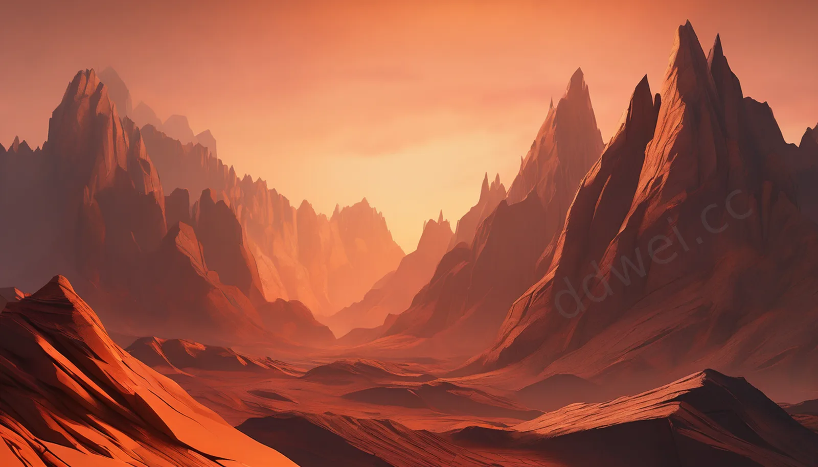 Warm Orange Minimalist Mountain Sunset Wallpaper