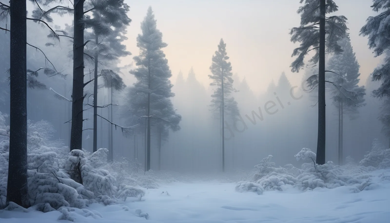 Cold Blue Winter Snowy Pine Forest Mist Wallpaper