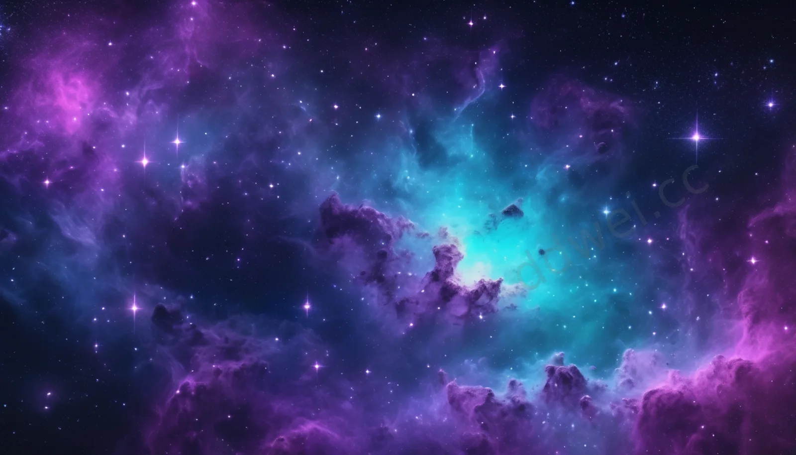 霓虹青暗紫太空星云桌面壁纸