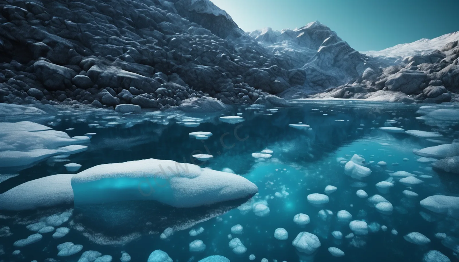 Deep Blue Submerged Ice Bubbles Glacial Lake Wallpaper